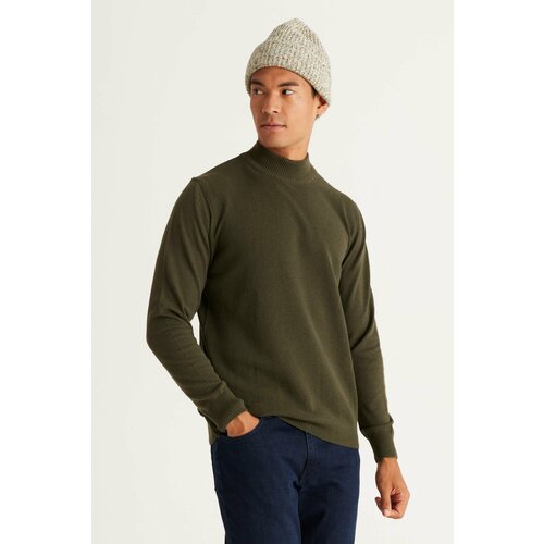 ALTINYILDIZ CLASSICS Men's Khaki Standard Fit Normal Cut Half Turtleneck Cotton Knitwear Sweater. Slike