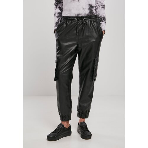Urban Classics Women&amp;#039;s Cargo Pants Made of Faux Leather Black Slike