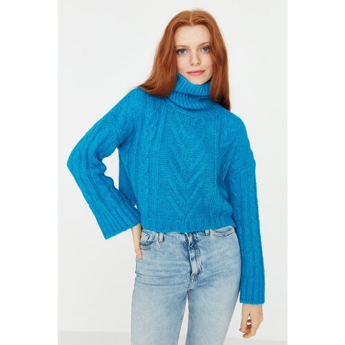 Trendyol Blue Crop Turtleneck Knitwear Sweater Slike