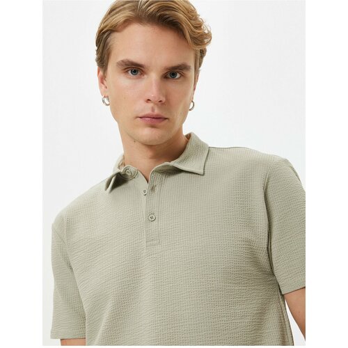 Koton Polo Neck T-Shirt Jacquard Textured Buttoned Short Sleeve Cene