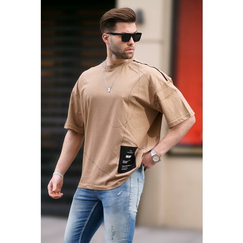 Madmext Cappuccino Patterned Oversize Men's T-Shirt 7004 Slike
