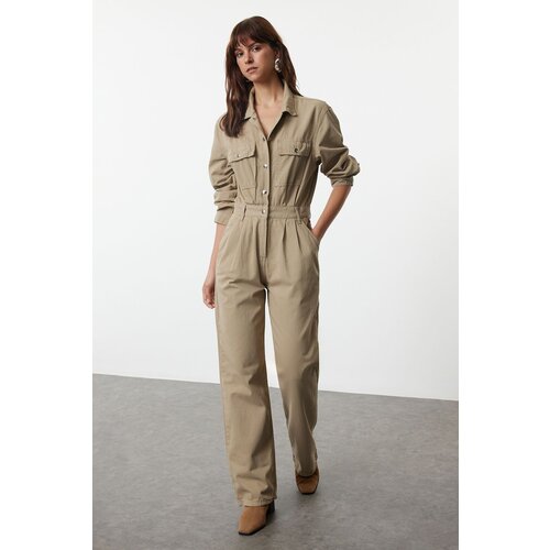 Trendyol Khaki Pleated Denim Overalls Slike