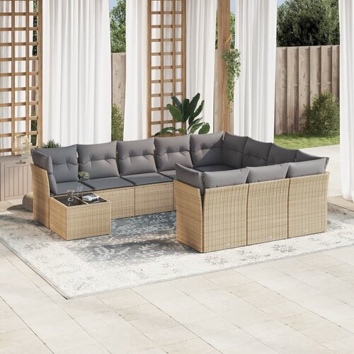 VidaXL 11-dijelni set vrtnih sofa od poliratana s jastucima bež Slike