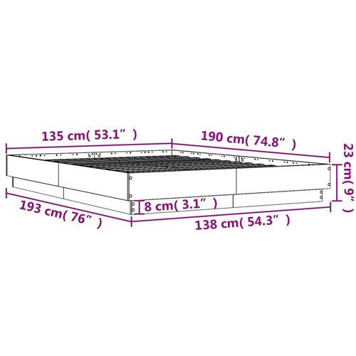  Okvir kreveta siva boja hrasta 135 x 190 cm konstruirano drvo Slike