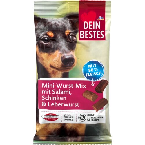 DEIN BESTES Mini mix - dopunska hrana za pse: salama, šunka i jetrena pašteta 60 g Slike