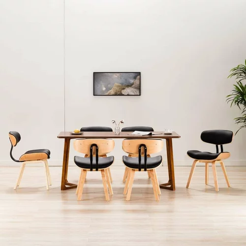  Jedilni stoli 6 kosov črni ukrivljen les in umetno usnje, (20700156)
