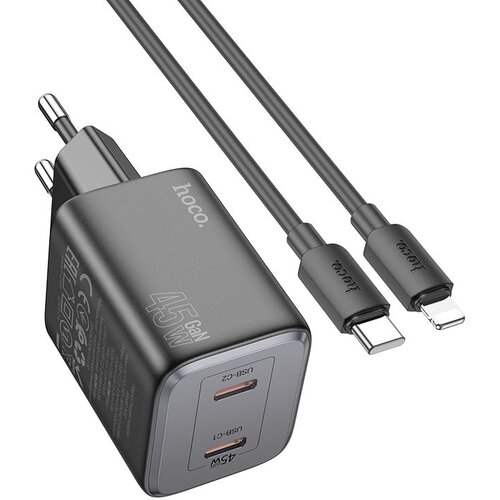 Hoco adapter (kućni punjač) N42 2 x type c + kabl type c na lightning pd qc 45W gan crni Cene