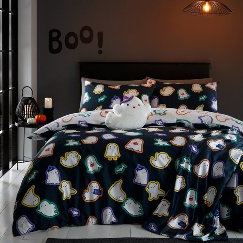 Catherine Lansfield Črna odeja z motivom za noč čarovnic iz mikropli&amp;scaron;a 130x170 cm Halloween Ghosts &amp;ndash; Slike