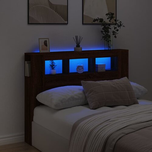 vidaXL LED posteljno vzglavje rjavi hrast 140x18,5x103,5 cm inž. les Cene