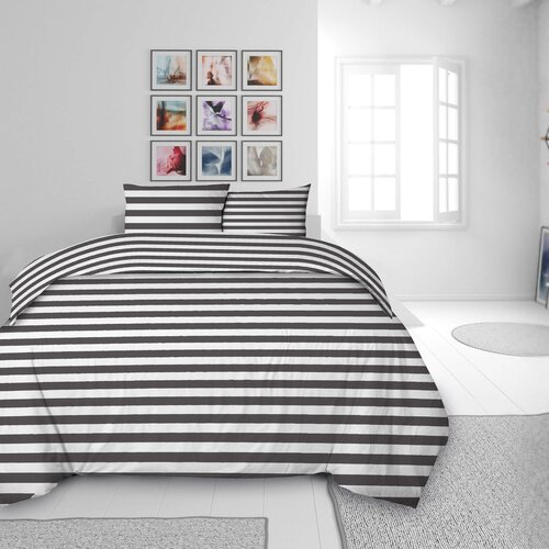 Svilanit pamučna posteljina black stripes 140x200 crno-bela Slike
