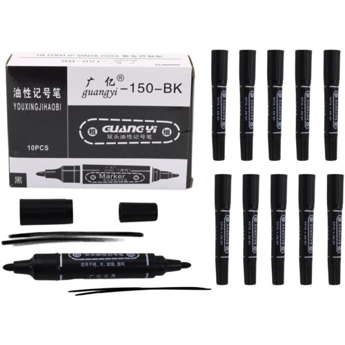  Double-Sided Waterproof Marker Set Black 10pcs. Slike