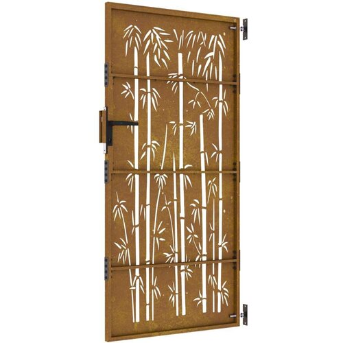 VidaXL Vrtna vrata 85 x 200 cm od čelika COR-TEN s uzorkom bambusa Slike
