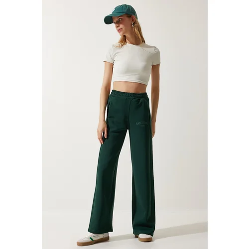  Women's Emerald Green Raised Straight Leg Thick Sweatpants