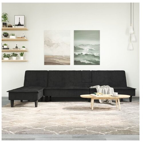 vidaXL Raztegljiv kavč L oblike črn 255x140x70 cm žamet Cene
