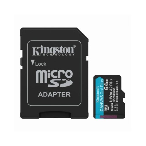Kingston SDCG4/64GB MicroSD 64GB, Canvas Go! Plus, Class10 UHS-I U3 V30 A2, Read up to 200MB/s, for 4K and FullHD video recording, w/SD adapter Cene