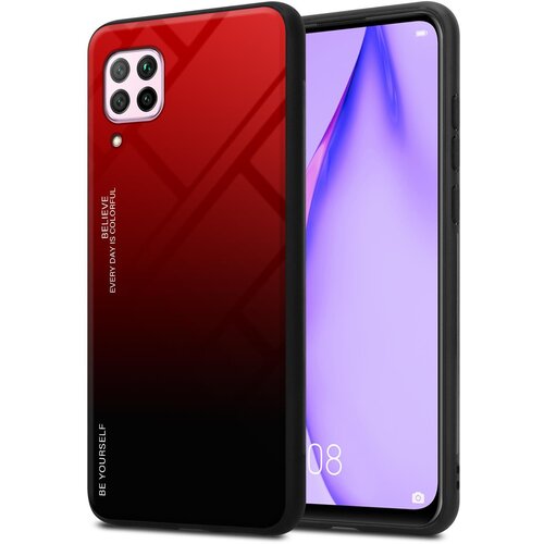 Cadorabo Ohi&scaron;je, združljiv s Huaweijem v rdeči barvi - črni - dvobarvni za&scaron;čitni pokrov iz silikona TPU in hrbta iz kaljenega stekla, (20573107) Cene