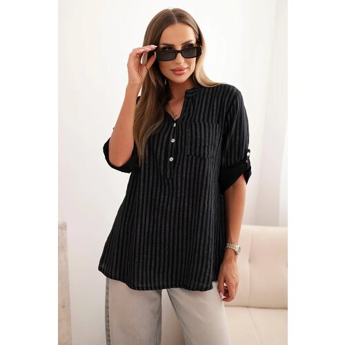 Kesi Włoski Women&amp;#039;s cotton striped shirt with pocket black Slike
