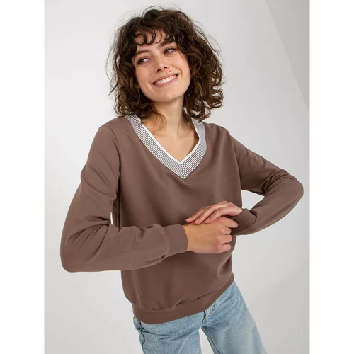 Fashion Hunters Basic brown cotton blouse with a neckline