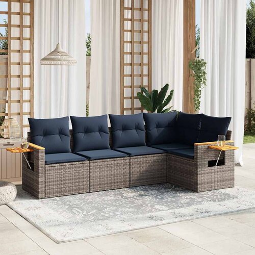  5-dijelni set vrtnih sofa od poliratana s jastucima sivi Cijene