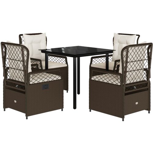  5-dijelni vrtni blagovaonski set s jastucima poliratan smeđi Smeđa 80 x 80 x 74 cm Slike