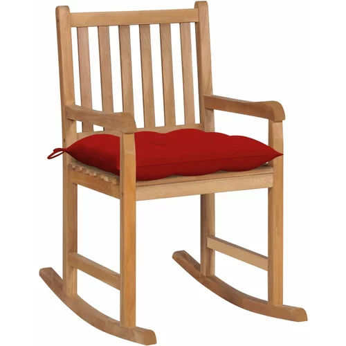  Stolica za ljuljanje s crvenim jastukom od masivne tikovine