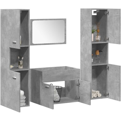  4-dijelni set kupaonskog namje&amp;scaron;taja siva boja betona drveni 60 x 38.5 x 46 cm Slike
