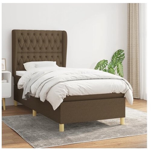  Box spring postelja z vzmetnico temno rjava 100x200 cm blago Cene