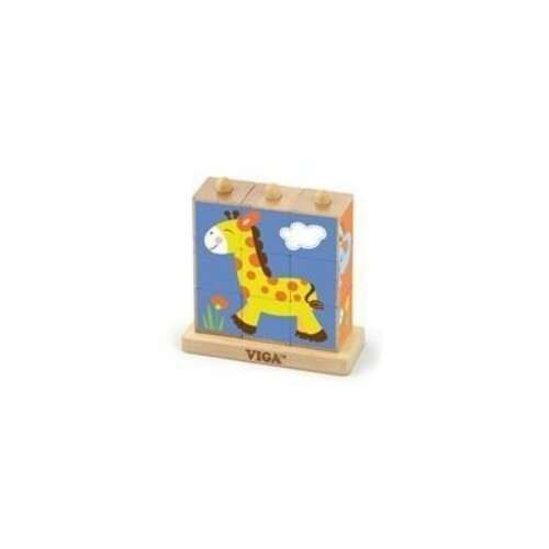 Viga drvene kocke (puzle) s postoljem divlje životinje 9 kom Slike