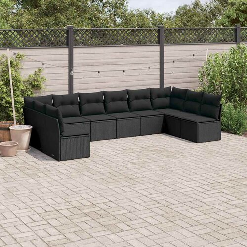  10-dijelni set vrtnih sofa s jastucima crni od poliratana Cijene