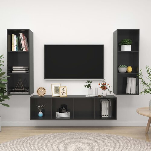 VidaXL 3-dijelni set TV ormarića visoki sjaj sivi od iverice Slike