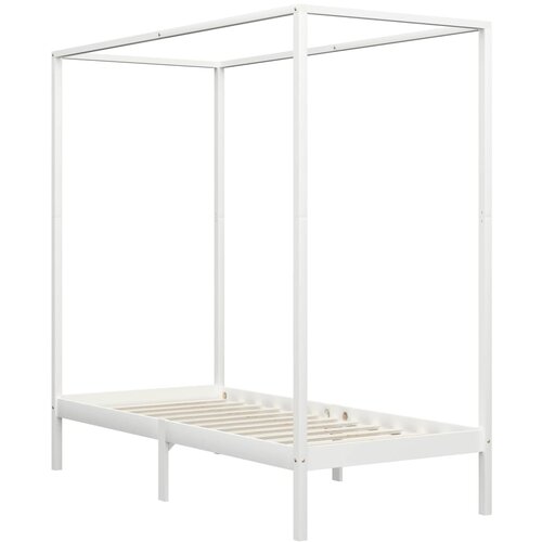 Maison Chic Posteljni okvir - Enojna postelja - Postelja za odrasle z baldahinom bel iz trdne borovine 100x200 cm, (21697240) Slike