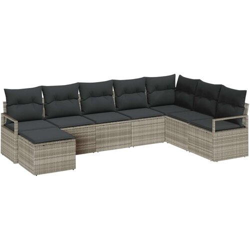  Set od 8 komada vrtne sofe s jastučićima svjetlosiva poli ratan 2-sjedna vrtna sofa s jastučićima siva poli ratan Cene
