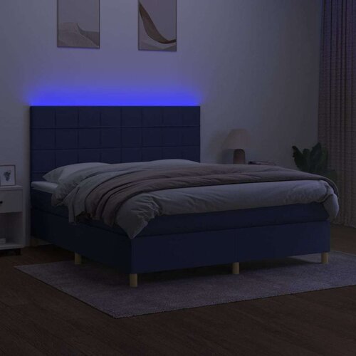  Box spring s madracem LED plavi 160x200 cm od tkanine Slike