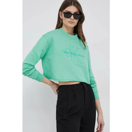 Calvin Klein Jeans Pamučna dukserica za žene, boja: zelena, s aplikacijom