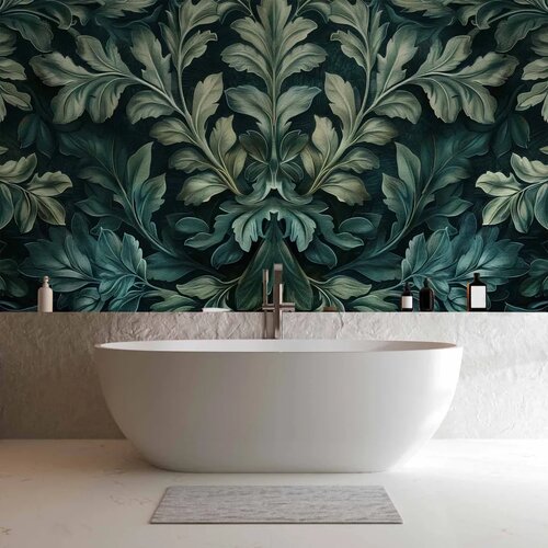 Foto tapeta - Dark Green Victorian Leaves: Botanical Carved Composition 250x175 Vodootporna Slike