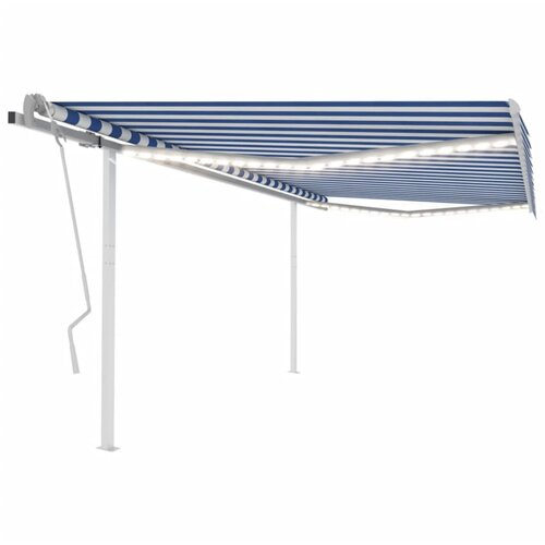 vidaXL ročno zložljiva tenda z led lučkami 4,5x3 m modra in bela Cene