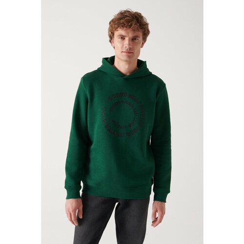Avva Men's Green Hooded 3 Thread Fleece Inside Printed Standard Fit Regular Cut Sweatshirt Cene