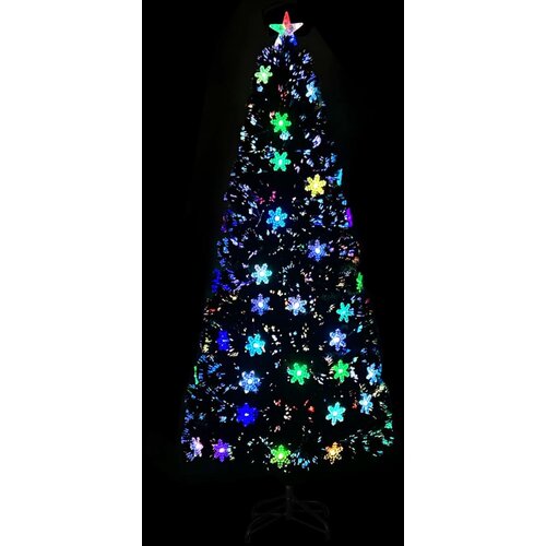  Božićno drvce s LED pahuljama crno 210 cm od optičkih vlakana Slike