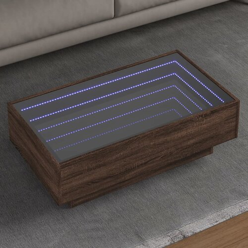 VidaXL Klubska mizica LED rjavi hrast 90x50x30 cm inženirski les Slike