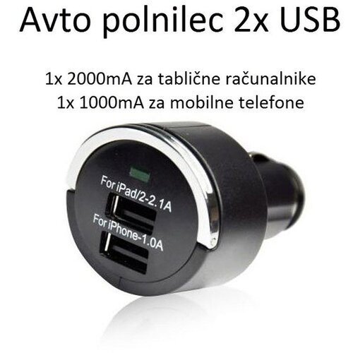 Mobiline avto polnilec usb črni 3100mA za 2x usb priključek 2100&1000mA Cene