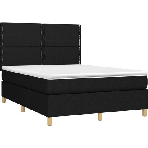  Krevet box spring s madracem LED crni 140x190 cm od tkanine Slike