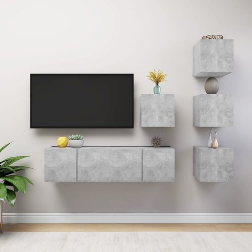  6-dijelni set TV ormarića siva boja betona konstruirano drvo Cijene