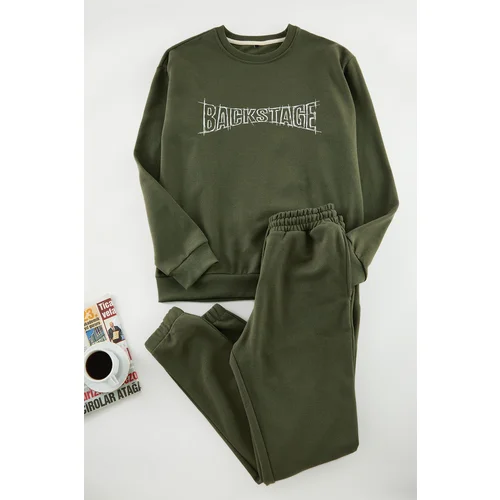 Trendyol Khaki Oversize / Wide Cut Text Printed Tracksuit