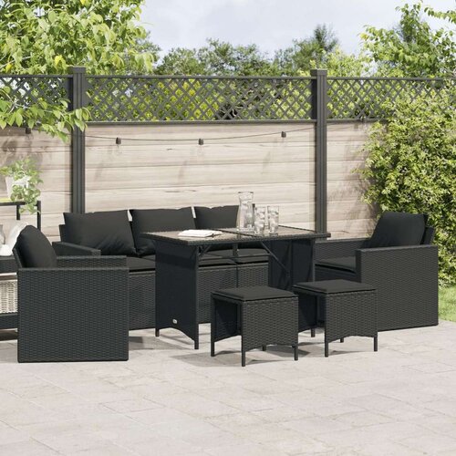  6-dijelni set vrtnih sofa s jastucima crni od poliratana Slike