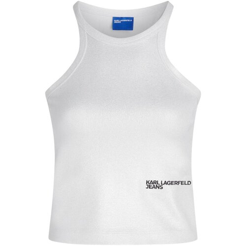 Karl Lagerfeld Majice brez rokavov KLJ Coated Ribbed Tank B1W17052 Srebrna Cene