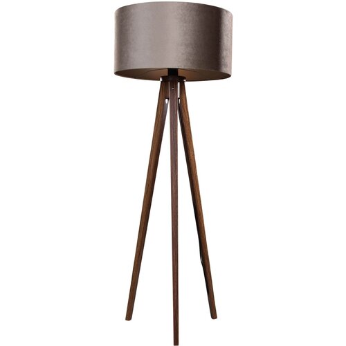 QAZQA Vloerlamp tripod walnoot hout met velours kap taupe 50cm - Tripod Classic Slike