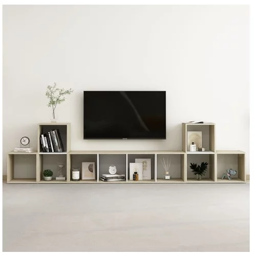  Komplet TV omaric 5-delni bel in sonoma hrast iverna plošča