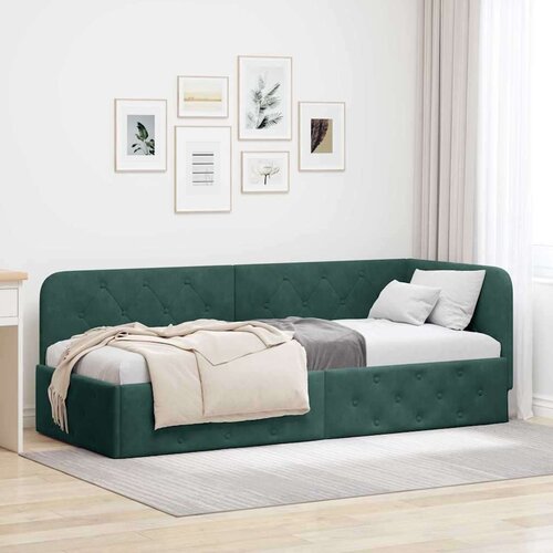 vidaXL Kotna postelja z vzglavjem Temno zelena 80 x 200 cm Žamet Cene