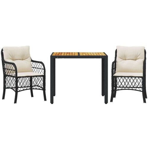  3-dijelni bistro set s jastucima crni od poliratana Slike