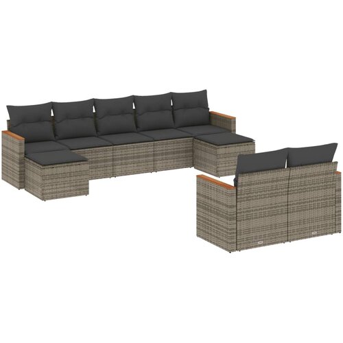 9-dijelni set vrtnih sofa od poliratana s jastucima sivi Slike